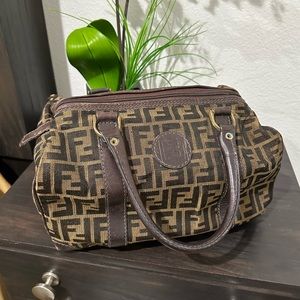 RARE Fendi FF Logo Roma Italy Monogram Cloth Boston